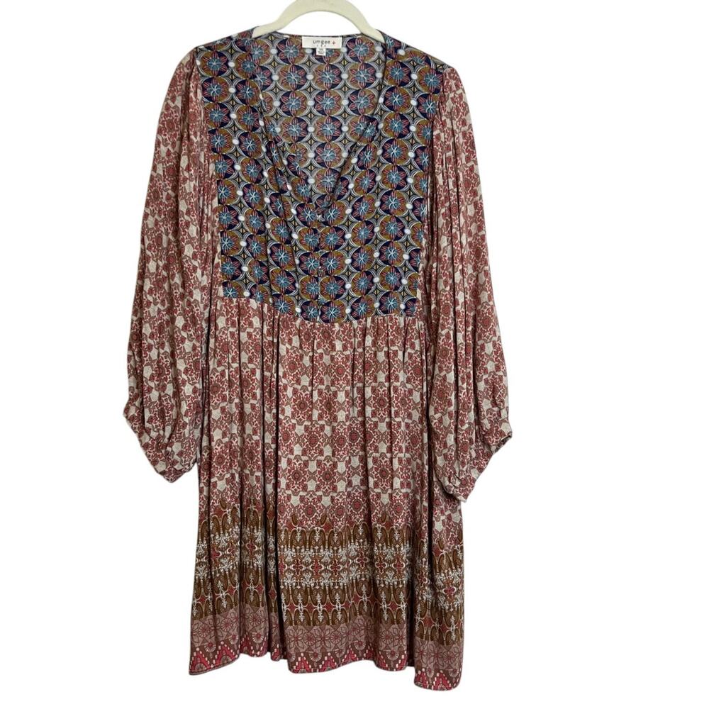 Umgee Mauve Boho Printed Tunic with Blue Accent Yoke
